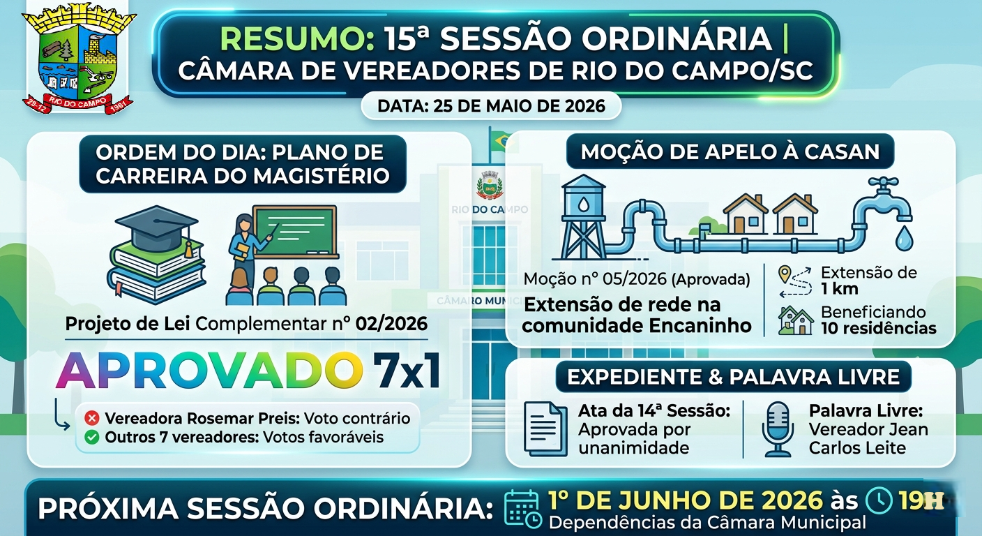 15ª Sessão Ordinária da Câmara Municipal de Rio do Campo: