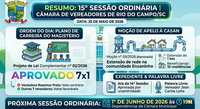 15ª Sessão Ordinária da Câmara Municipal de Rio do Campo: