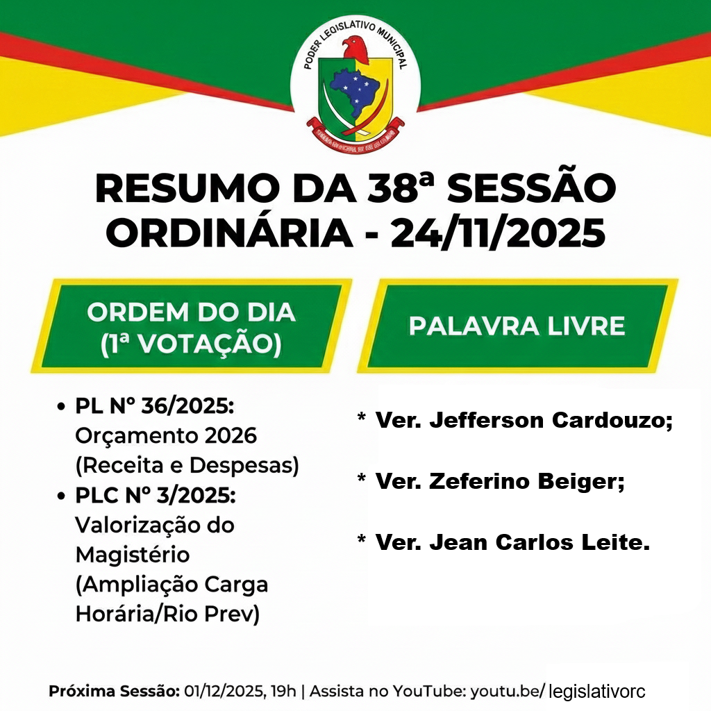 📄 Resumo da 38.ª Sessão Ordinária – 24/11/2025