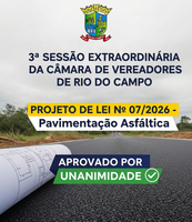 3ª Sessão Extraordinária da Câmara de Vereadores de Rio do Campo, realizada em 6 de março de 2026.