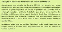 Alteração de horário de atendimento em virtude da COVID-19.