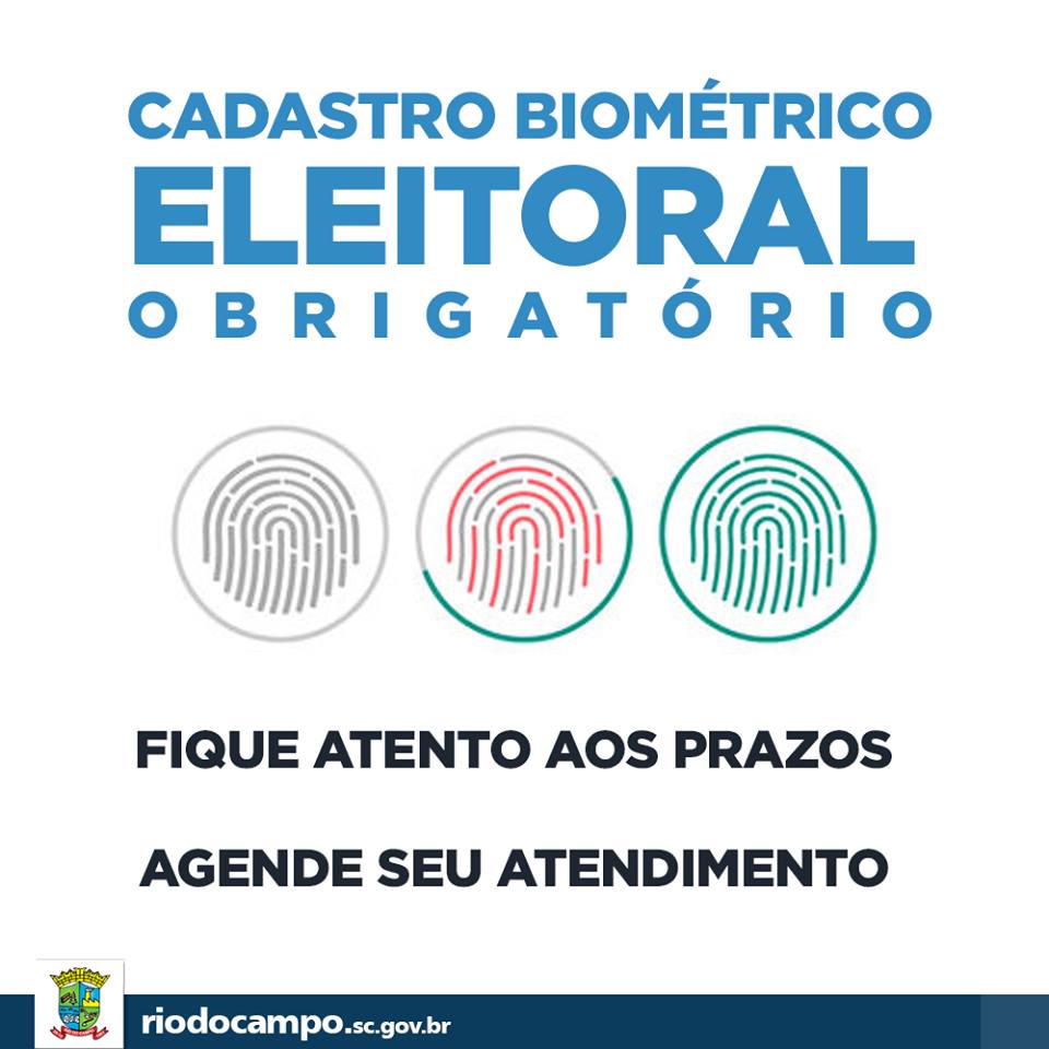 Cadastramento biométrico para Rio do Campo é obrigatório e vai até 28 de junho de 2019.