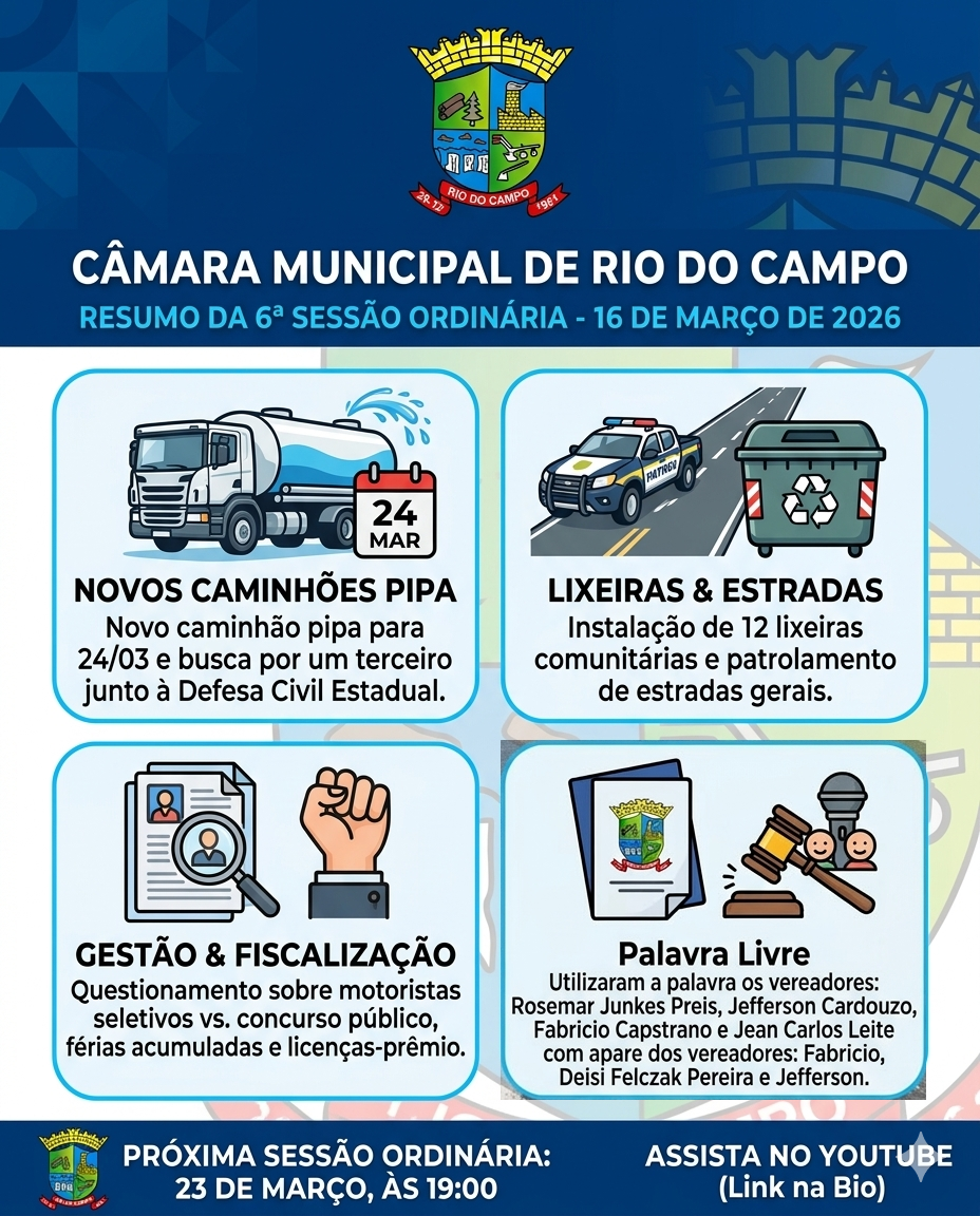  Resumo da 6ª Sessão Ordinária (16/03/2026)